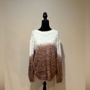 Doe & Rae Fuzzy Colorblock Sweater - Cream and Brown